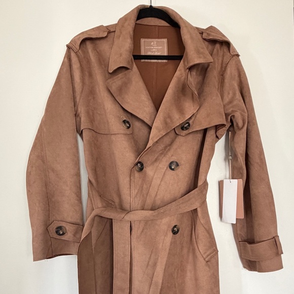 NWT Women’s Faux Suede Trench Coat – Camel Brown – М - Picture 2 of 6
